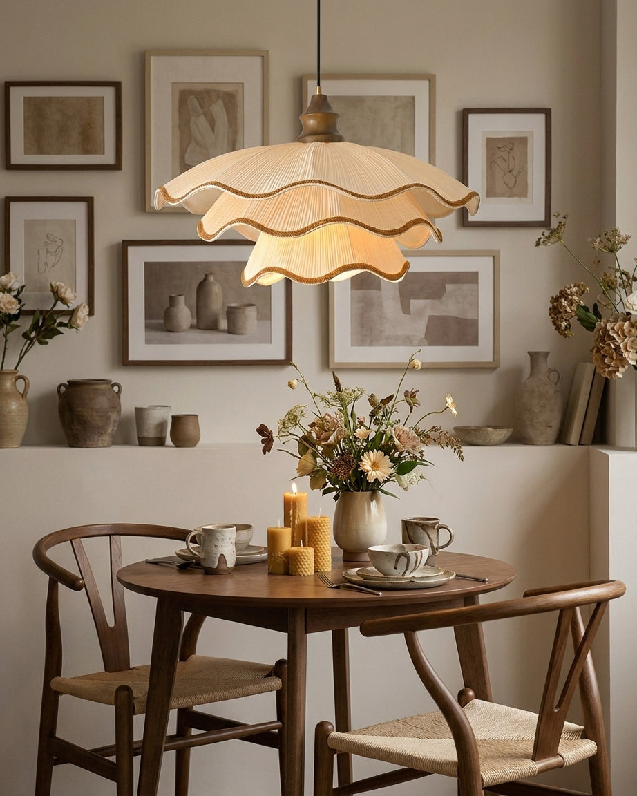 Pliora Curated Iron & Glass Pendant Light – spatial dining room perspective