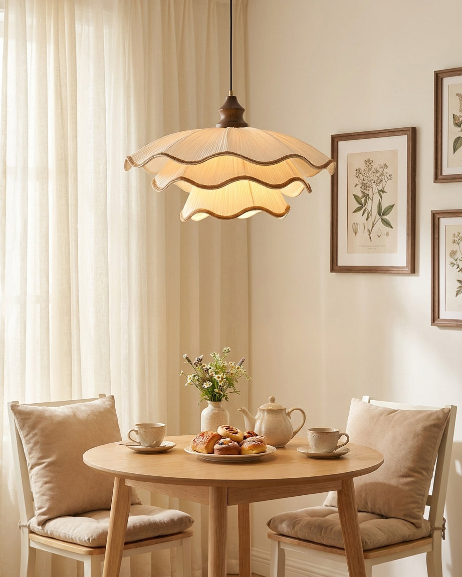 Pliora Curated Iron & Glass Pendant Light – illuminated warm ambiance setting