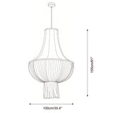 Plisselle Curated Iron & Glass Pendant Light – dimensional scale reference