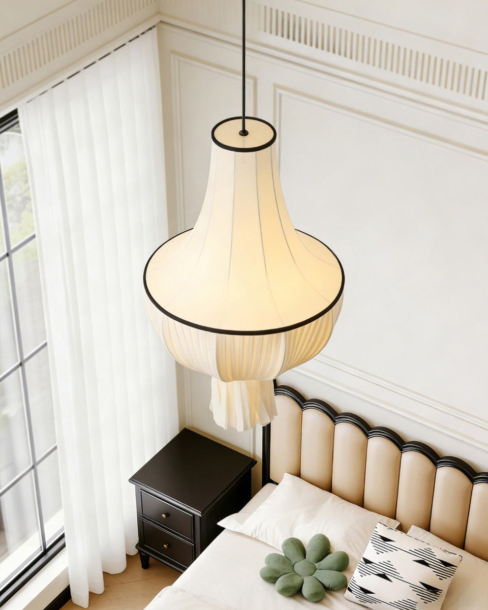 Plisselle Curated Iron & Glass Pendant Light installed in residential dining space