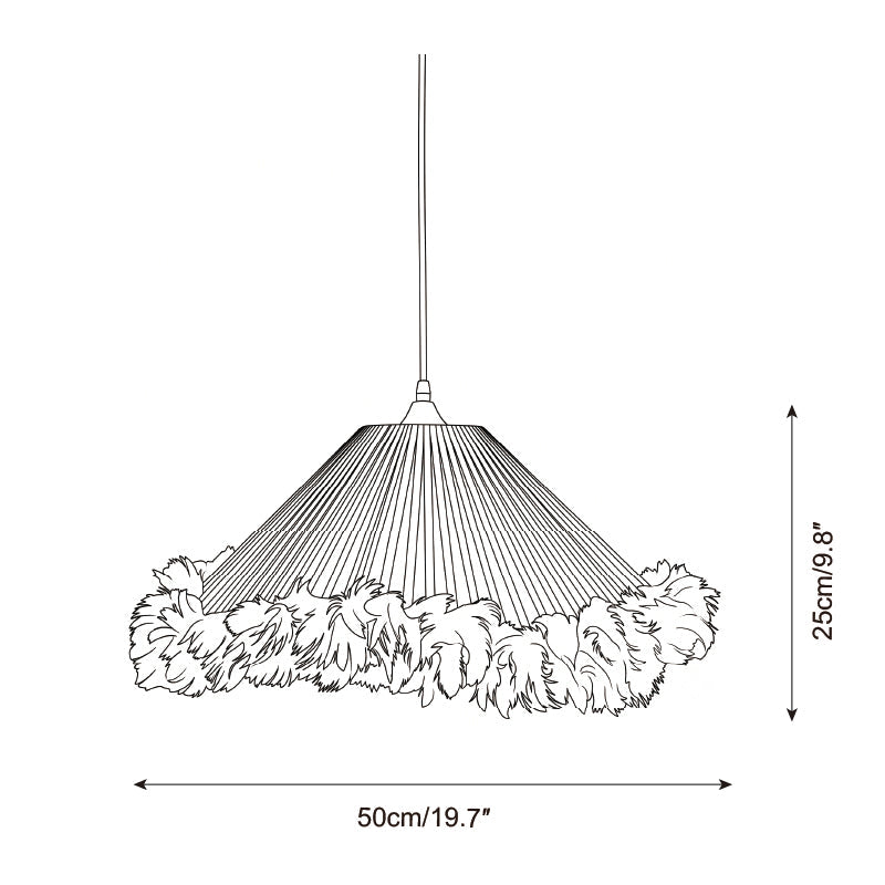 Pluma Fringe Curated Woven Rattan Pendant Light – illuminated warm ambiance setting