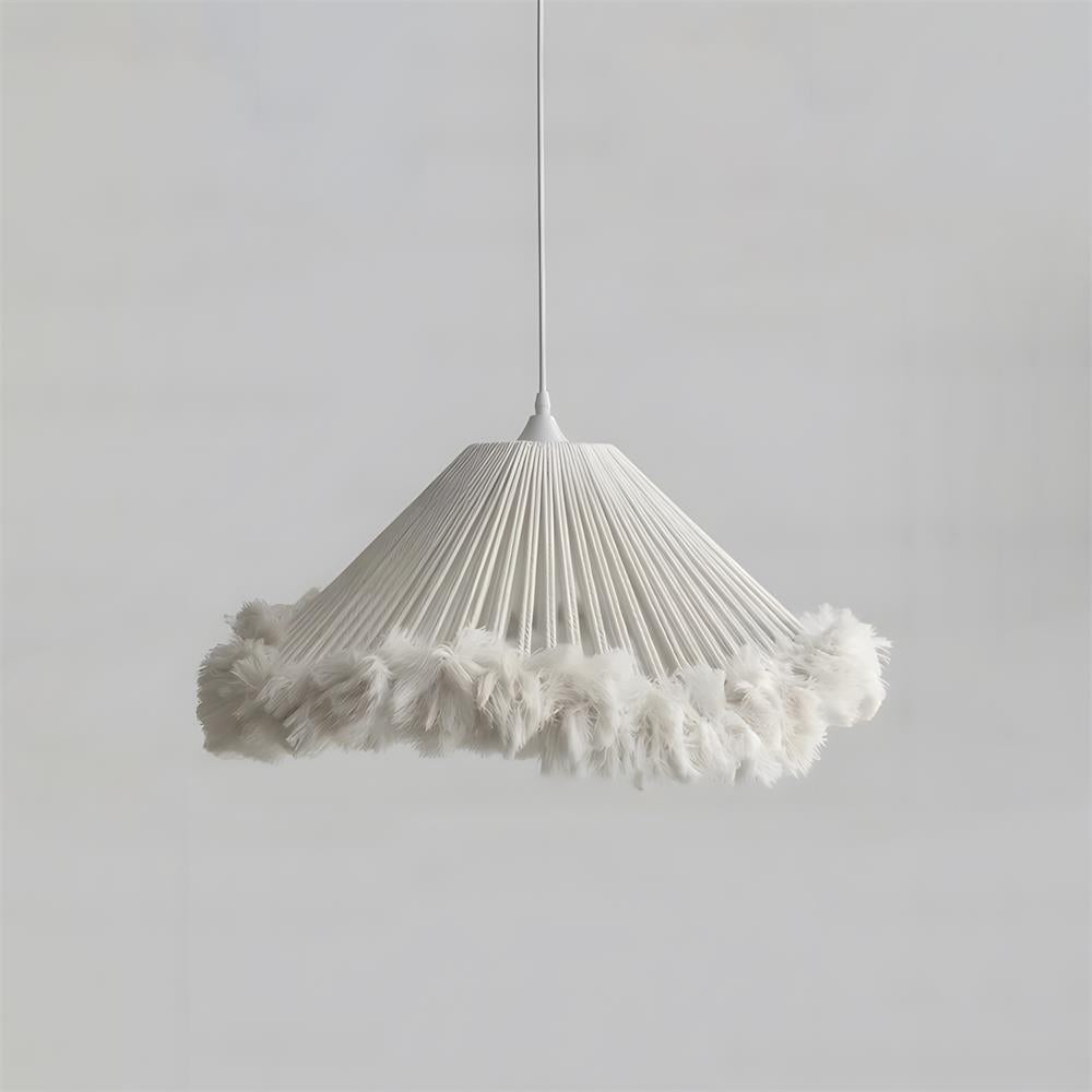 Pluma Fringe Curated Woven Rattan Pendant Light – Dia 50cm x H 25cm  ∅ 19.6 x H 9.8 finish configuration