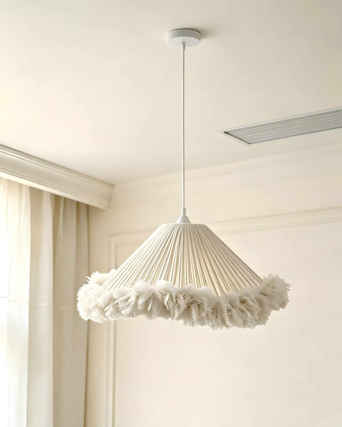 Pluma Fringe Curated Woven Rattan Pendant Light – macro detail view #1