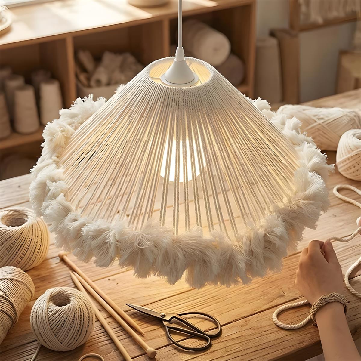 Woven Rattan craftsmanship detail on Pluma Fringe Curated Woven Rattan Pendant Light