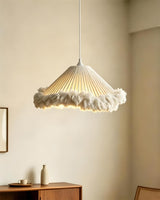 Pluma Fringe Curated Woven Rattan Pendant Light – full fixture elevation view