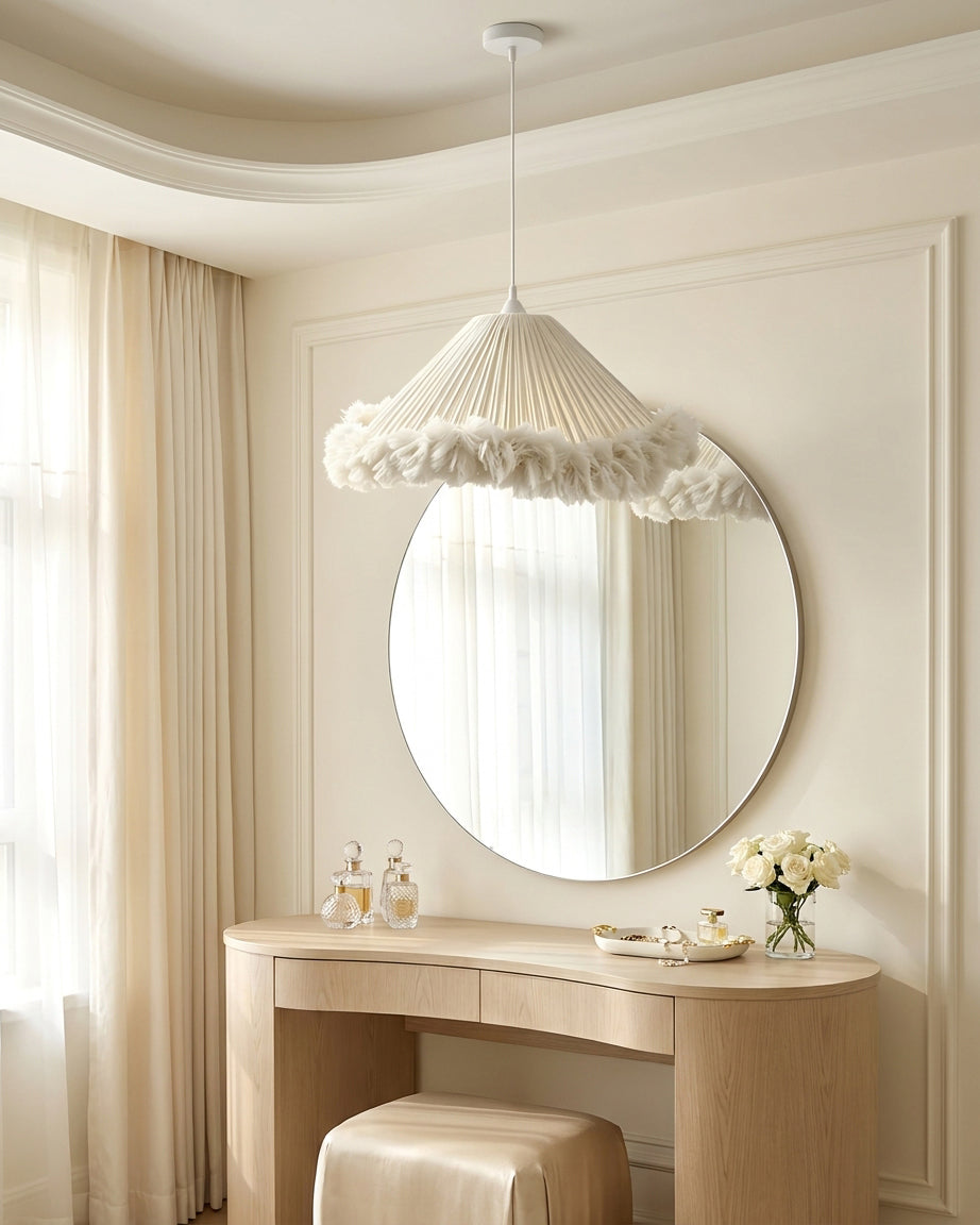 Pluma Fringe Curated Woven Rattan Pendant Light – side angled contour profile