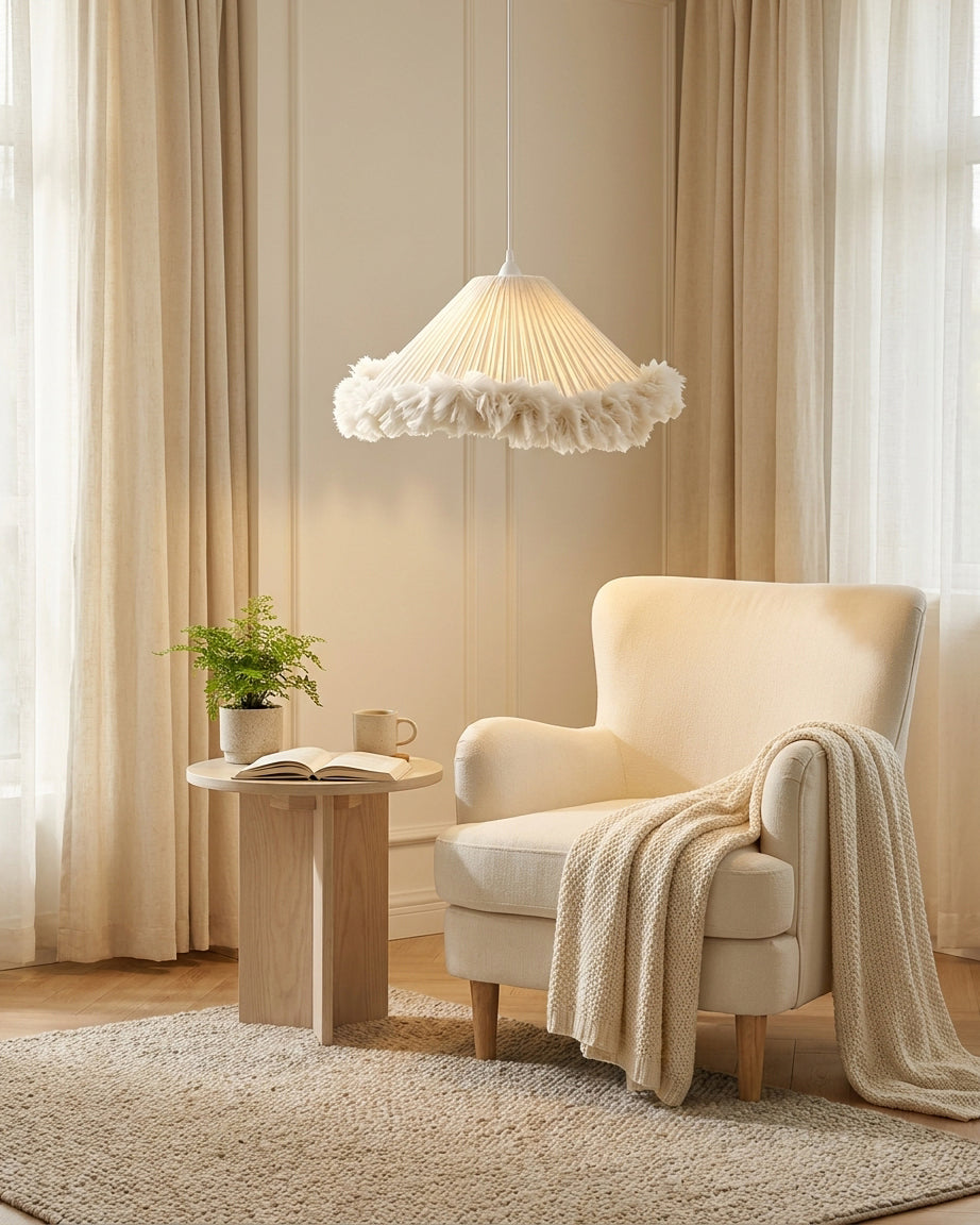 Pluma Fringe Curated Woven Rattan Pendant Light – architectural ceiling profile