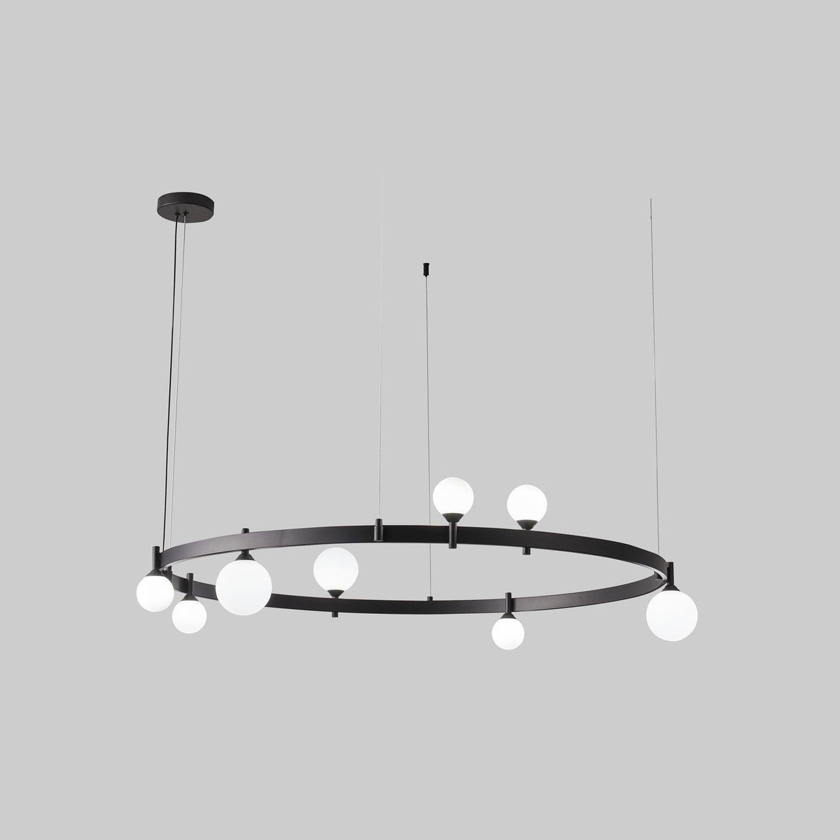 Pomi Round Curated Mouth-Blown Frosted Glass Cha – full fixture elevation view