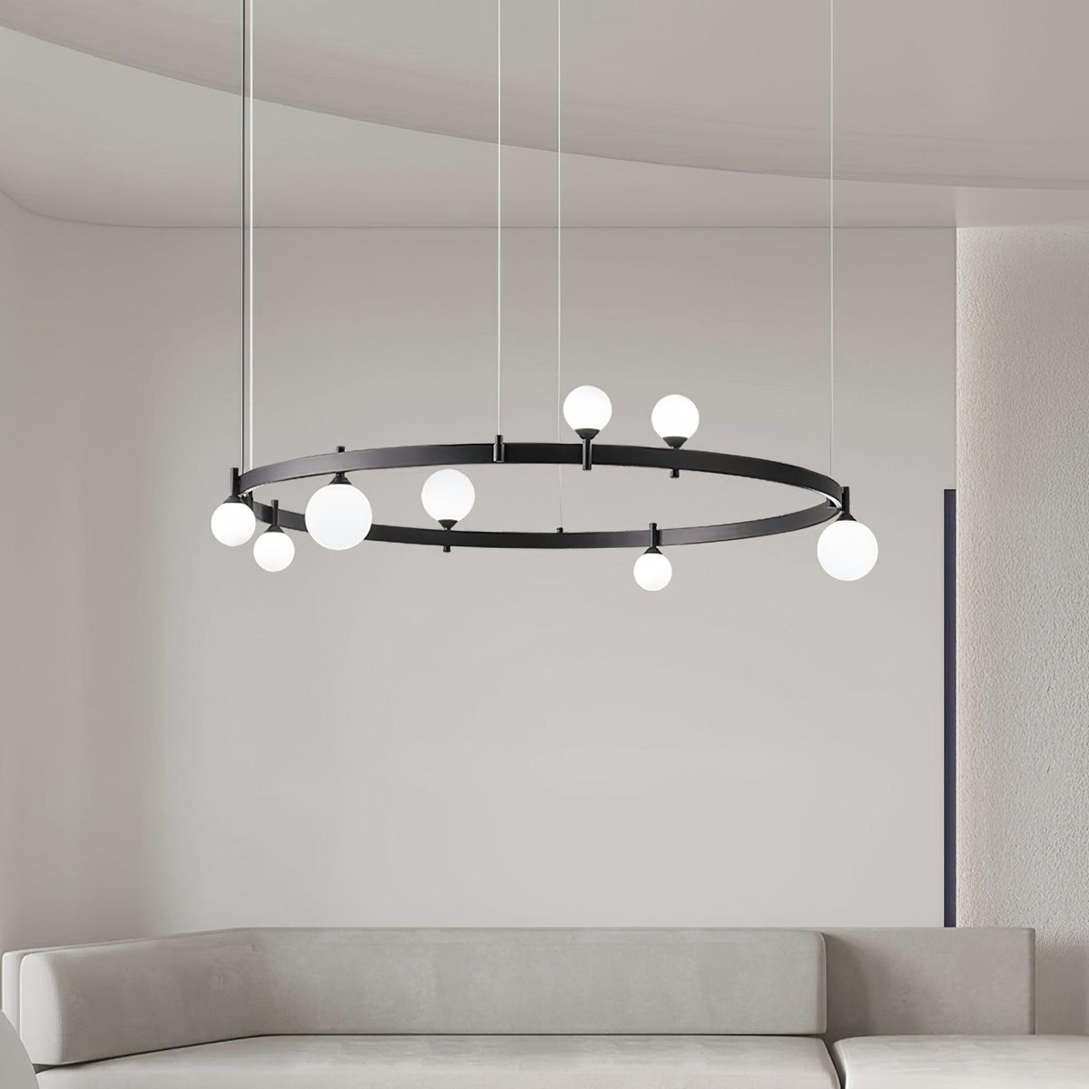 Pomi Round Curated Mouth-Blown Frosted Glass Cha warm illuminated room view
