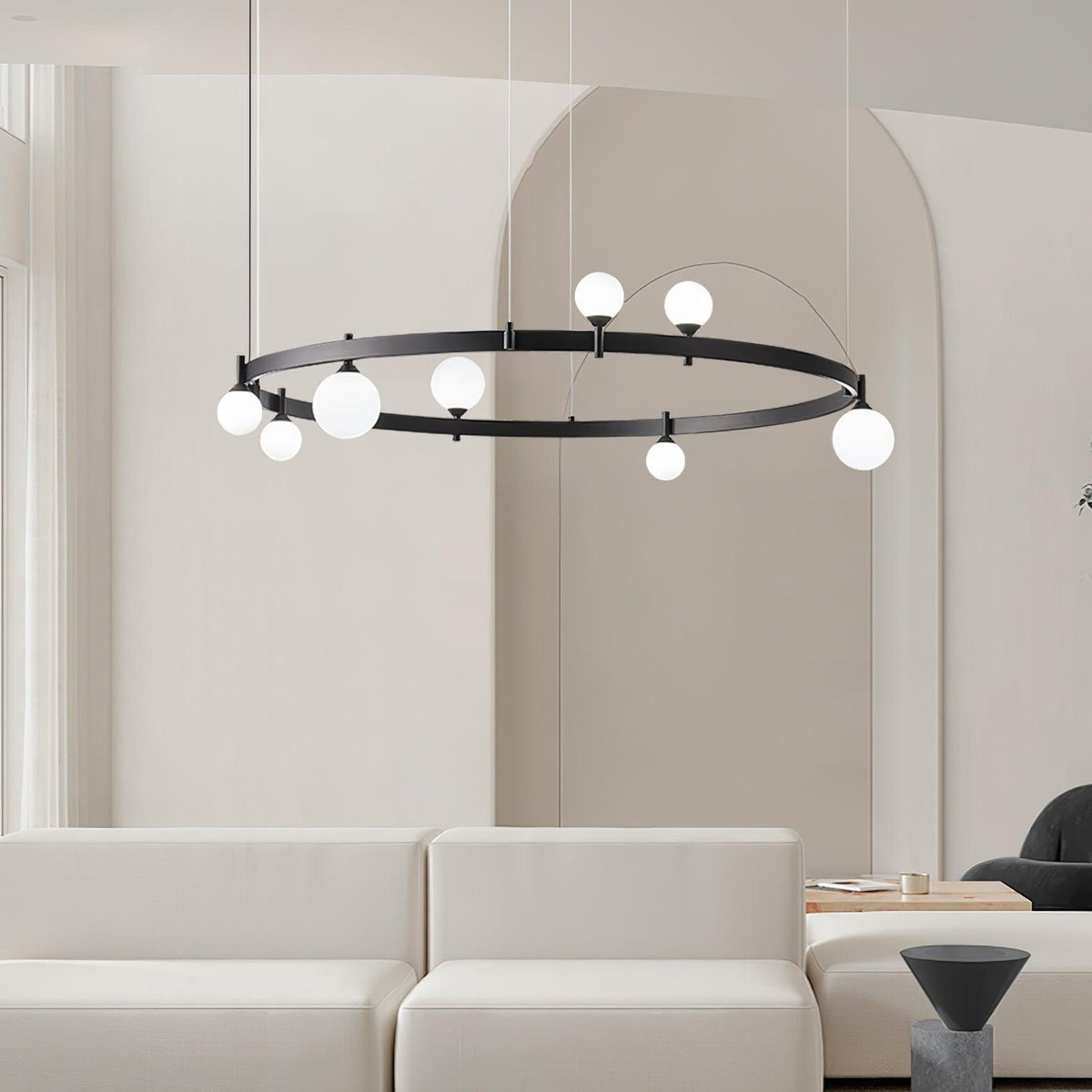 Pomi Round Curated Mouth-Blown Frosted Glass Cha – illuminated warm ambiance setting