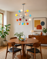 Poplune Curated Mouth-Blown Frosted Glass Chande – illuminated warm ambiance setting