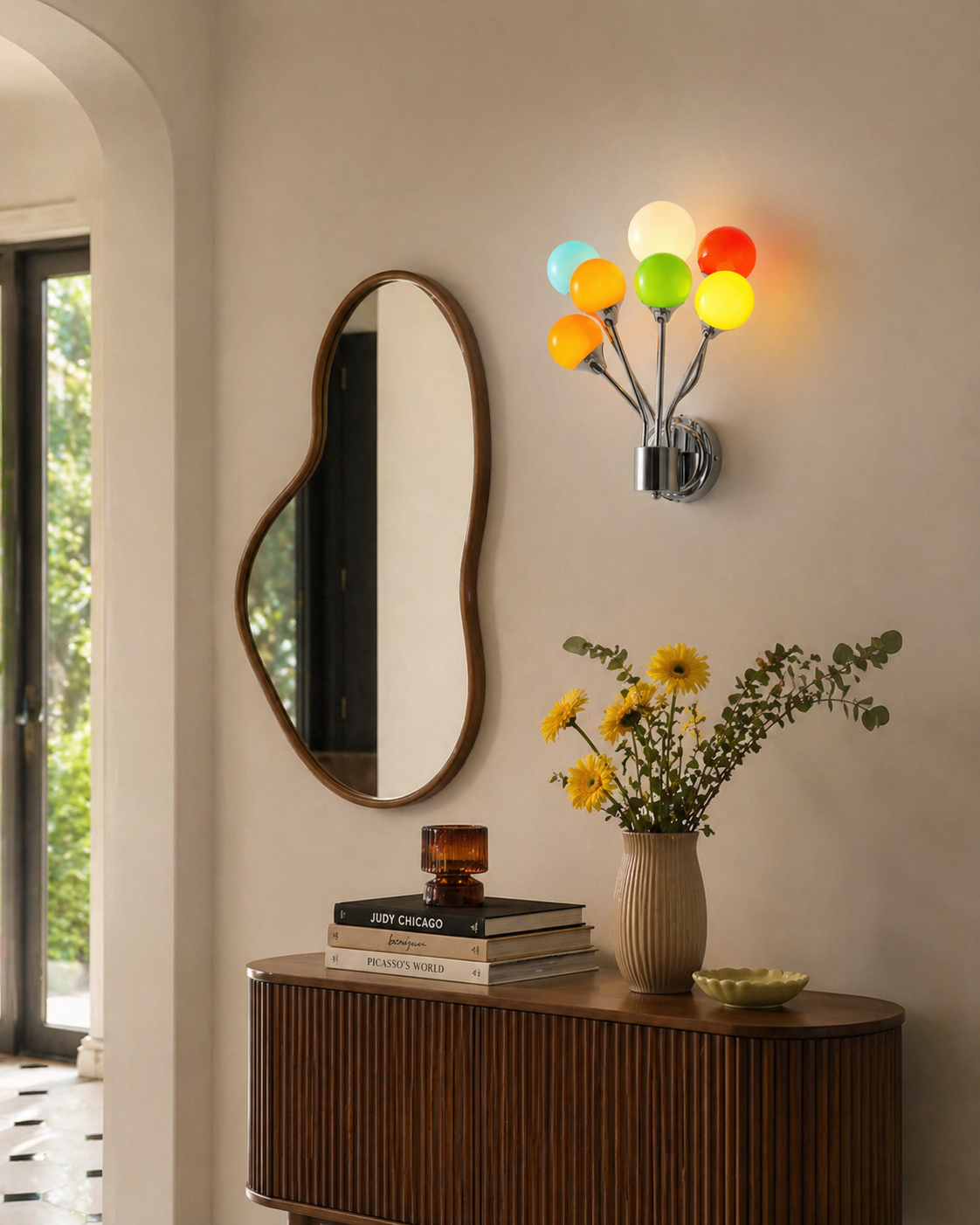 Poplune Curated Mouth-Blown Frosted Glass Wall S – unlit natural material contrast