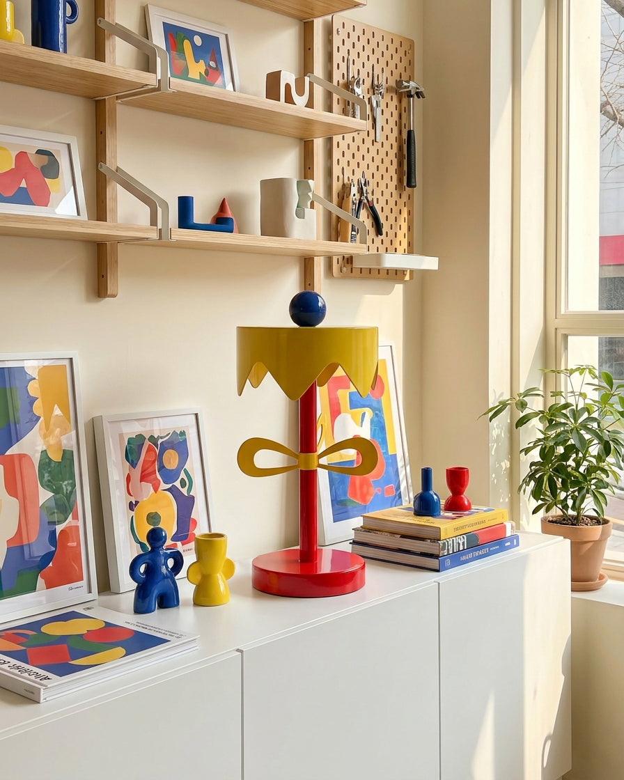 Poppette Curated Iron & Glass Table Lamp – macro detail view