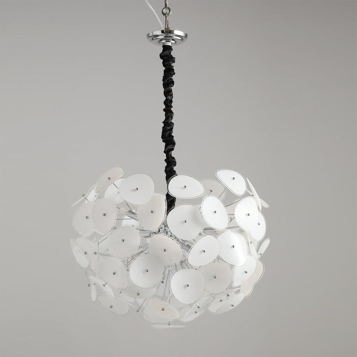 Poppy Glass Curated Mouth-Blown Frosted Glass Ch – full fixture elevation view