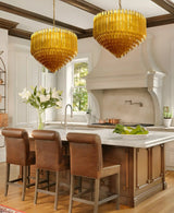 Petala Amber Art Glass Chandelier warm illuminated room view