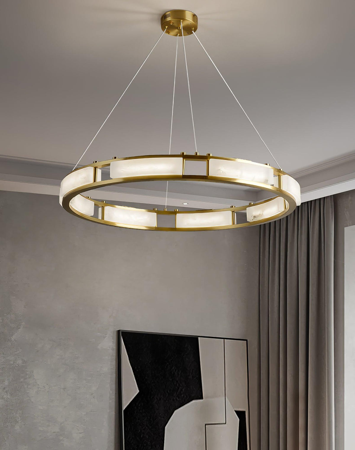 Qatar Alabaster Curated Alabaster Chandelier – illuminated warm ambiance setting