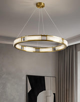 Qatar Alabaster Curated Alabaster Chandelier – illuminated warm ambiance setting