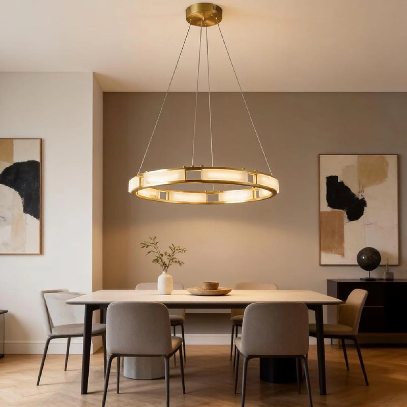 Spanish Alabaster Chandelier View 4 | Natural Spanish Alabaster Qatar  Halo Chandelier | Modern Luxury Lighting | JINSHE | JINSHE