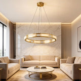 Spanish Alabaster Chandelier View 6 | Natural Spanish Alabaster Qatar  Halo Chandelier | Modern Luxury Lighting | JINSHE | JINSHE