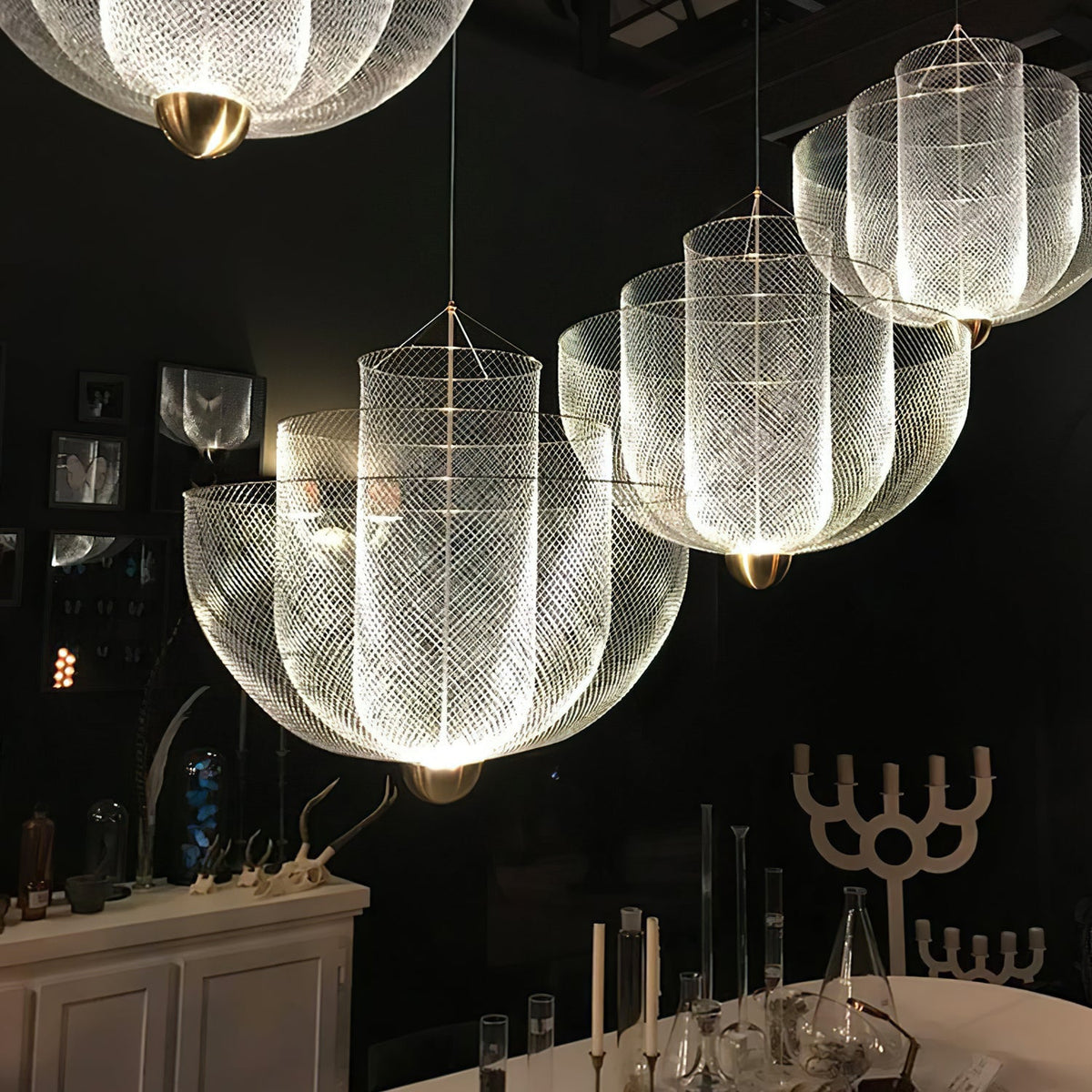 Meshmatics Hanging Curated Iron & Glass Chandeli – dimensional scale reference