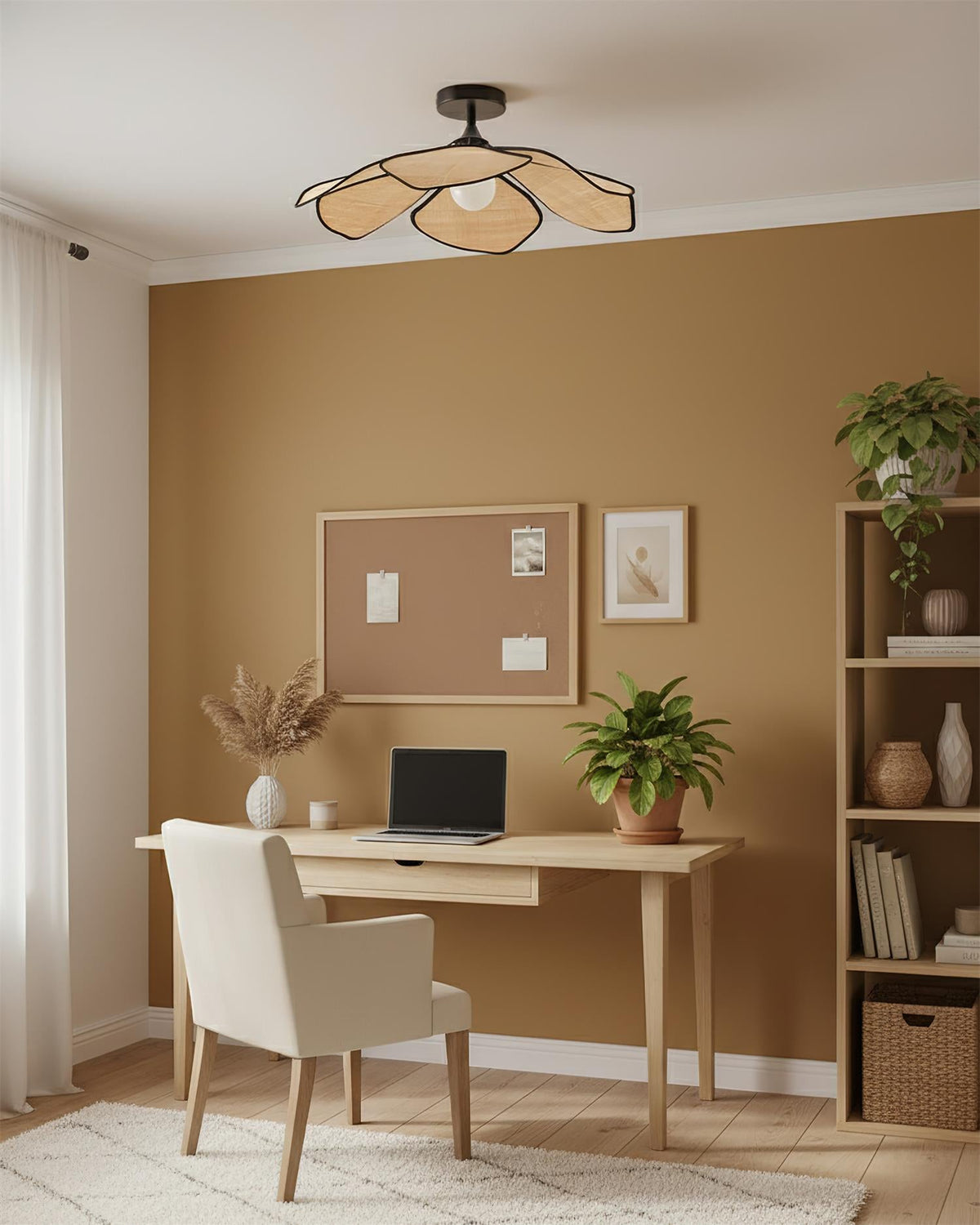Raffia Petal Curated Iron & Glass Flush Mount Ce – handcrafted surface texture