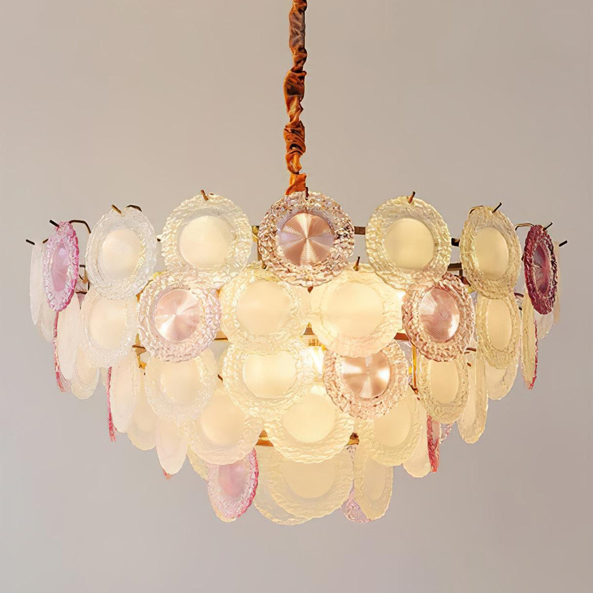 Rainbow Curated Mouth-Blown Frosted Glass Chande – unlit natural material contrast