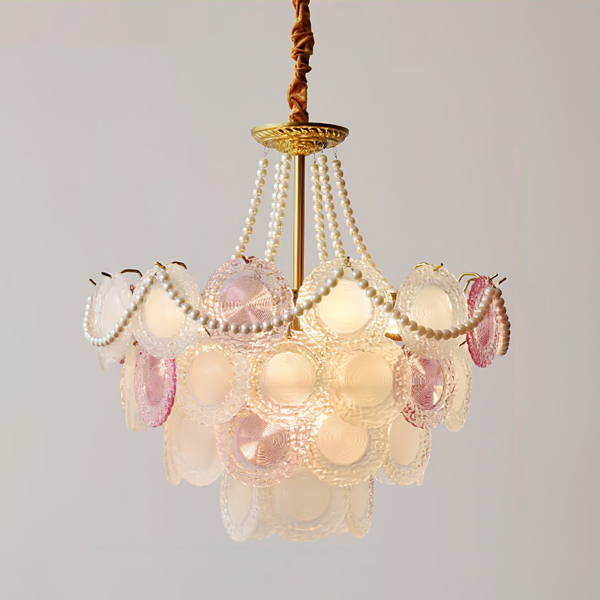 Rainbow Curated Mouth-Blown Frosted Glass Chande – structural canopy joint detail #1