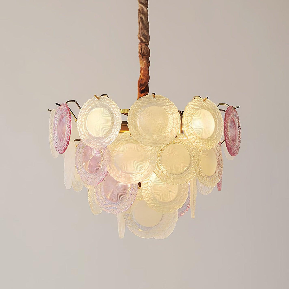 Rainbow Curated Mouth-Blown Frosted Glass Chande – full fixture elevation view