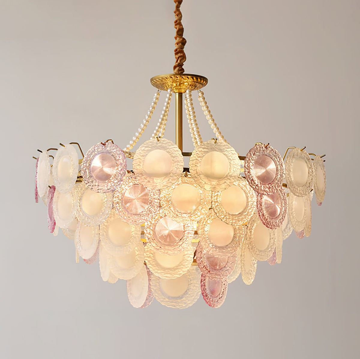 Rainbow Curated Mouth-Blown Frosted Glass Chande – unlit natural material contrast #1