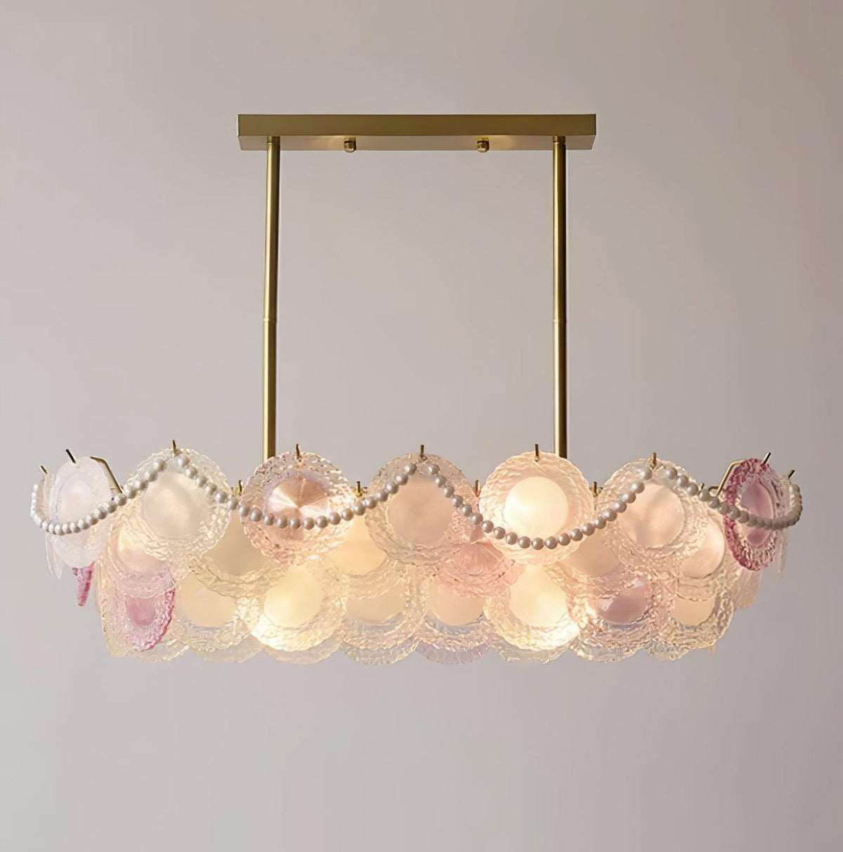 Rainbow Curated Mouth-Blown Frosted Glass Chande – spatial dining room perspective #1