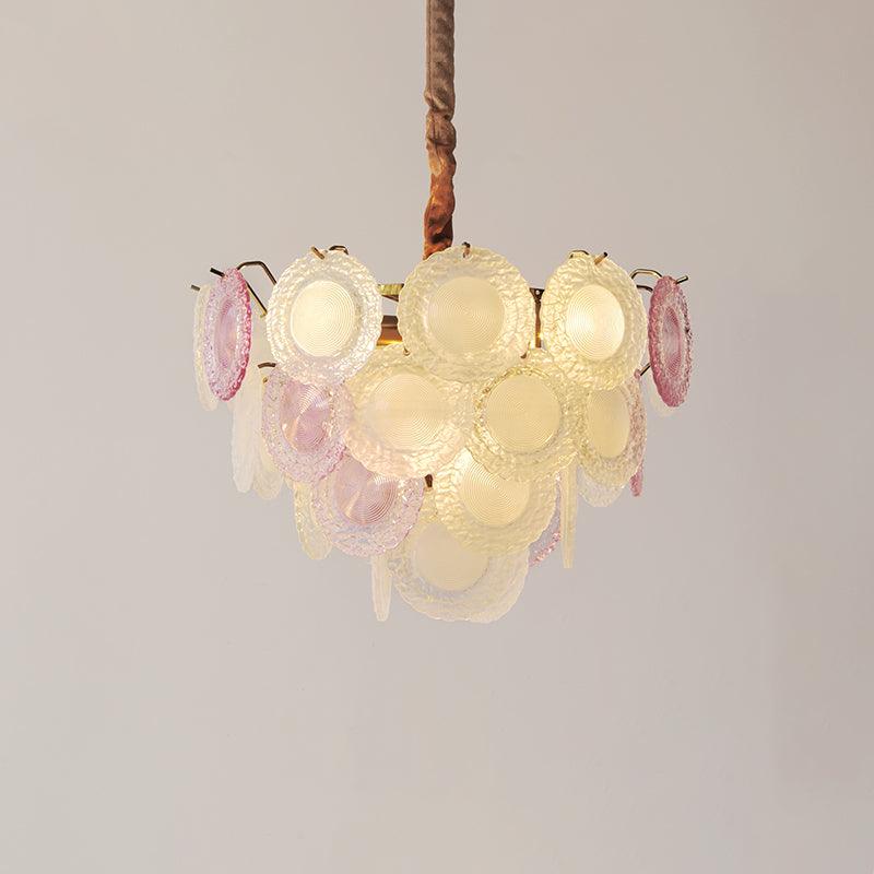 Rainbow Curated Mouth-Blown Frosted Glass Chande – illuminated warm ambiance setting
