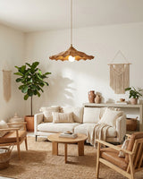 Ravela Rattan Curated Solid Brass Pendant Light – structural canopy joint detail