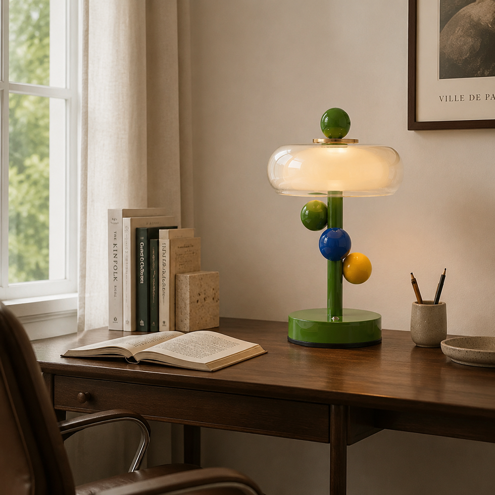 Ravelin Curated Mouth-Blown Frosted Glass Table – dimensional scale reference