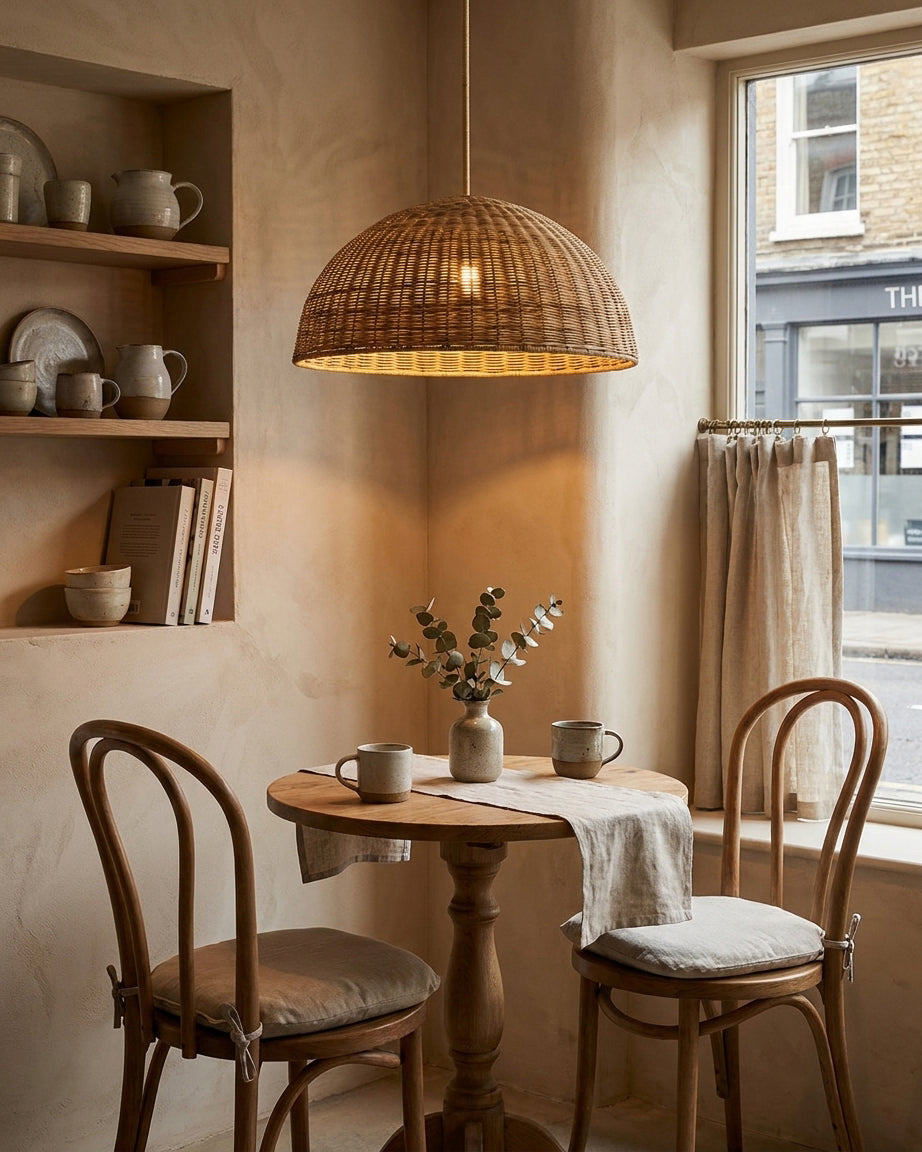 Ravena Curated Solid Brass Pendant Light – spatial dining room perspective