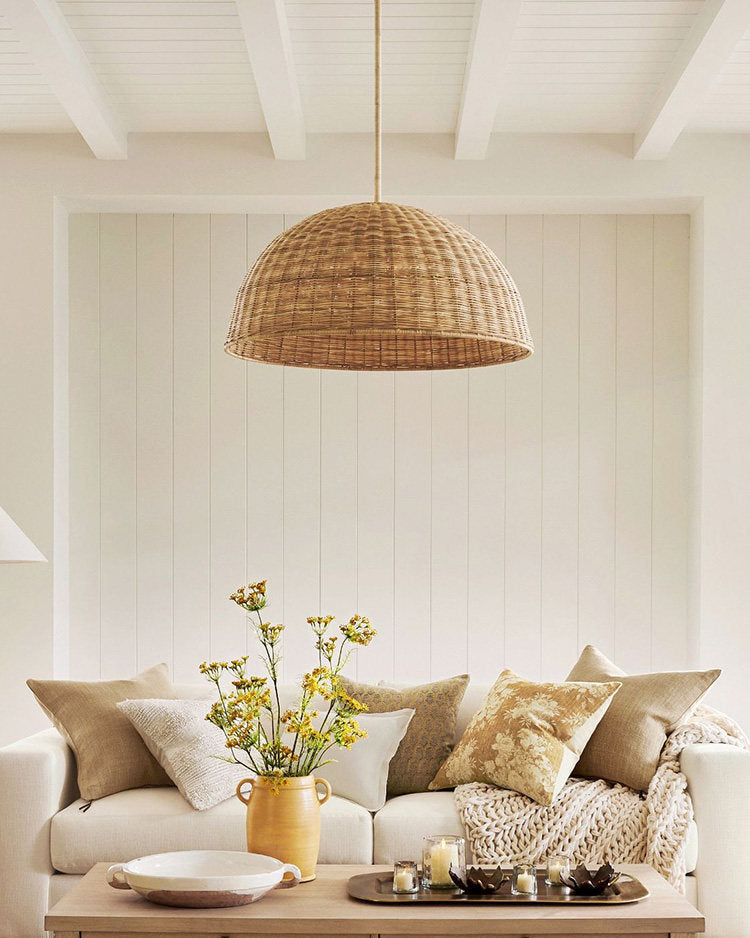 Ravena Curated Solid Brass Pendant Light – unlit natural material contrast
