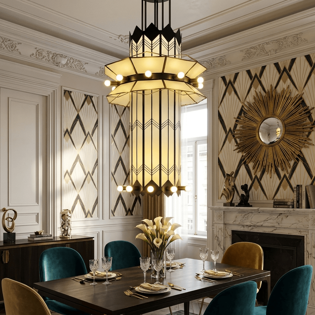 Rayonne Art Deco Curated Iron & Glass Chandelier – macro detail view