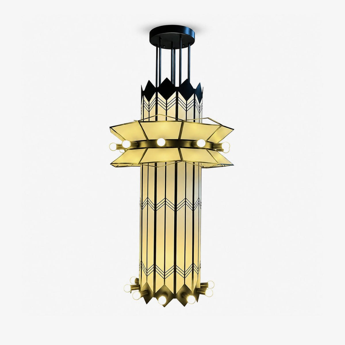 Rayonne Art Deco Curated Iron & Glass Chandelier – handcrafted surface texture