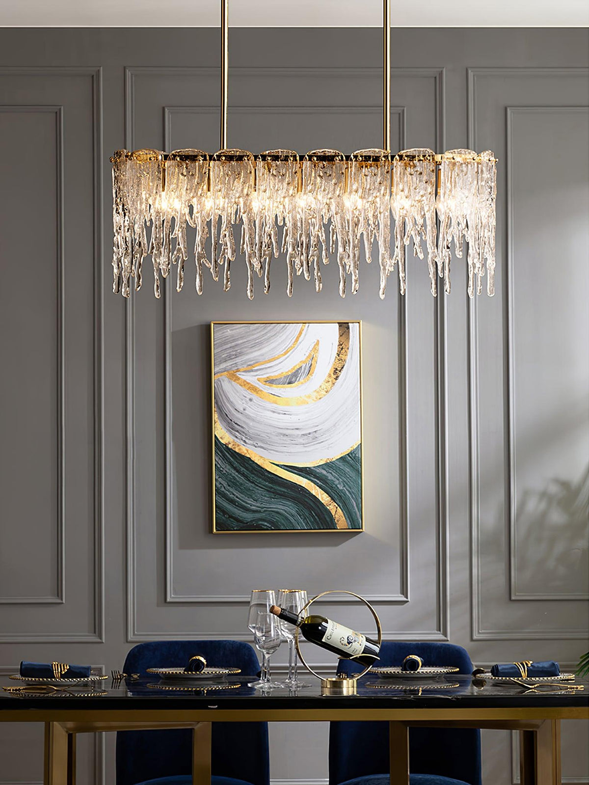 Rectangular Icicle Glass Curated Mouth-Blown Fro – unlit natural material contrast