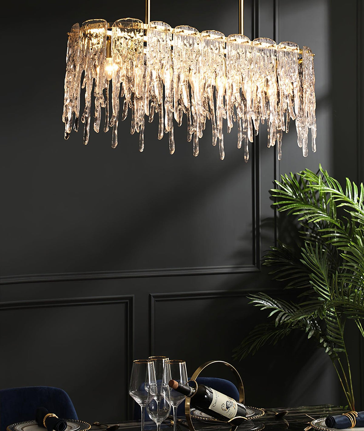 Rectangular Icicle Glass Curated Mouth-Blown Fro – side angled contour profile