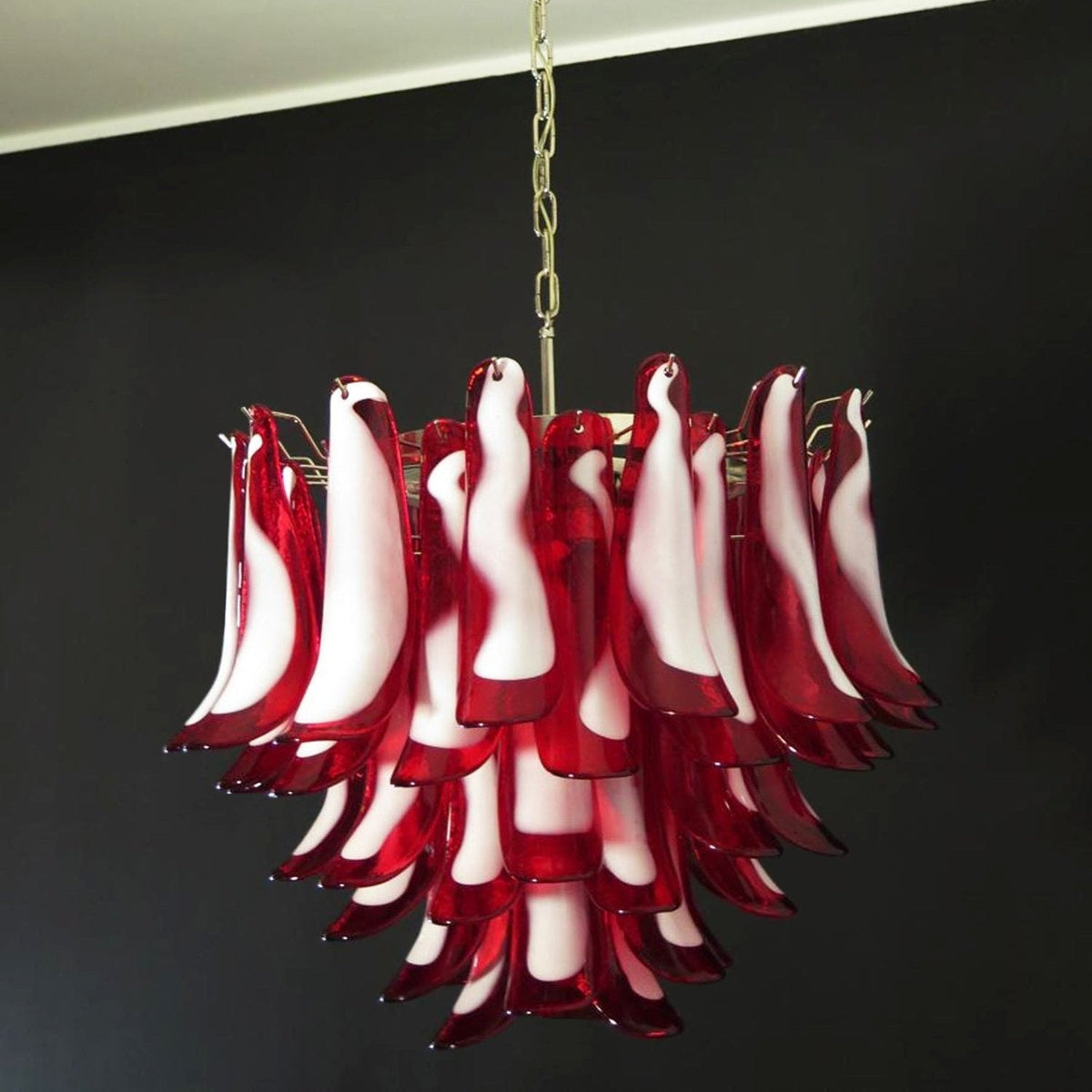 Petala Amber Art Glass Chandelier installed in residential dining space