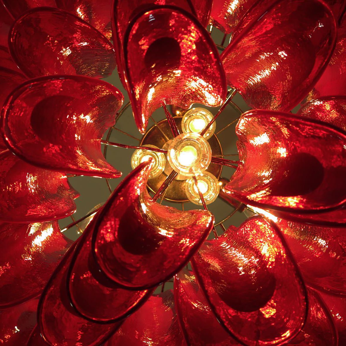 Mouth-Blown Frosted Glass craftsmanship detail on Petala Amber Art Glass Chandelier