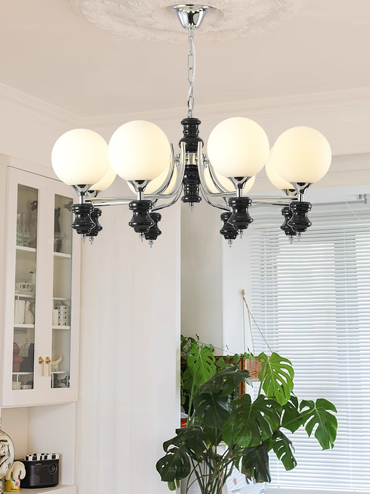 Regal Orb Curated Mouth-Blown Frosted Glass Chan – spatial dining room perspective