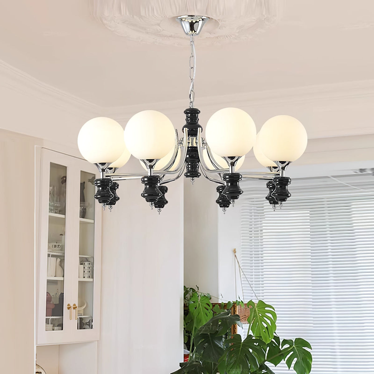 Regal Orb Curated Mouth-Blown Frosted Glass Chan installed in residential dining space
