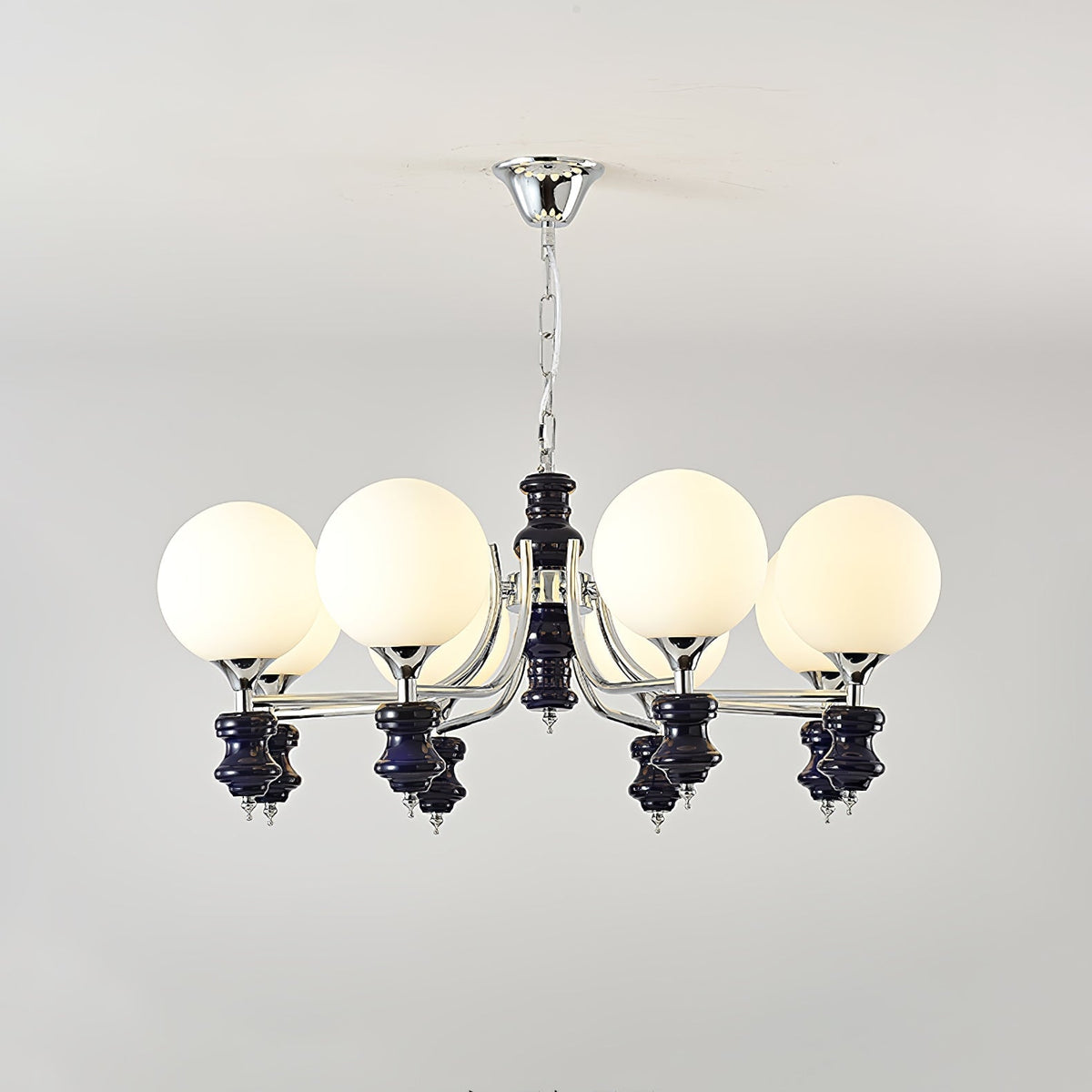 Regal Orb Curated Mouth-Blown Frosted Glass Chan – illuminated warm ambiance setting