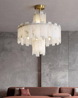 Regina Alabaster Curated Alabaster Chandelier warm illuminated room view