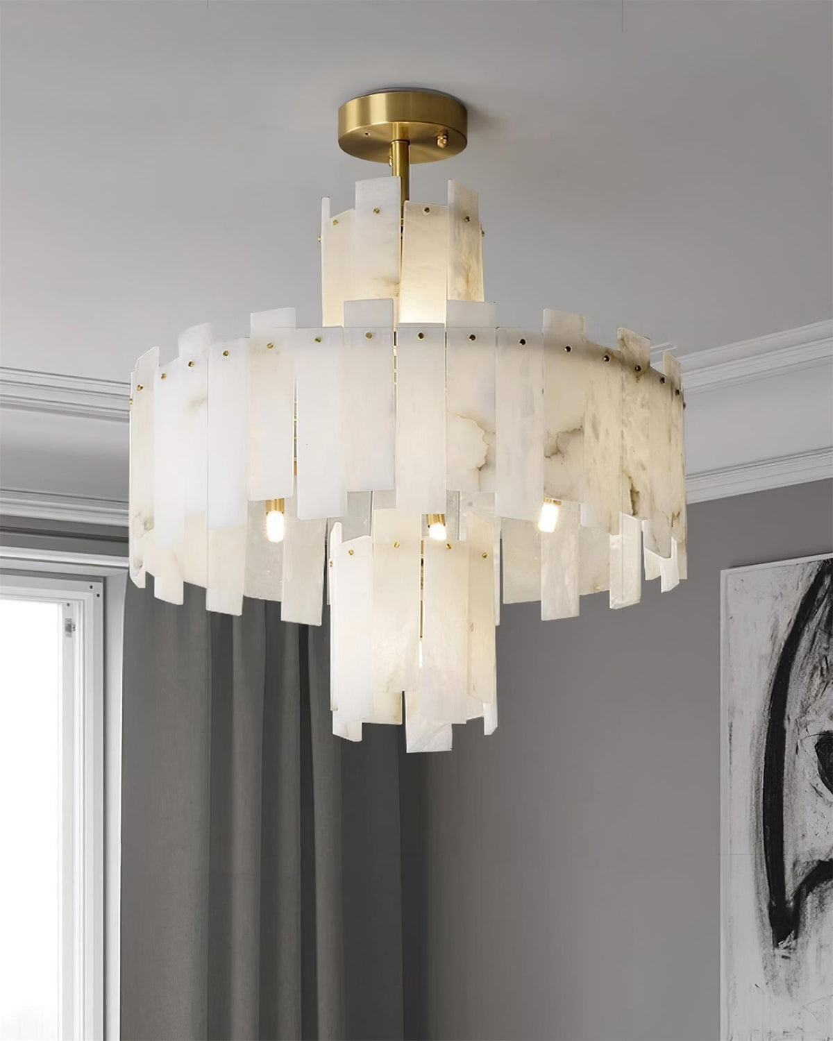 Alabaster craftsmanship detail on Regina Alabaster Curated Alabaster Chandelier
