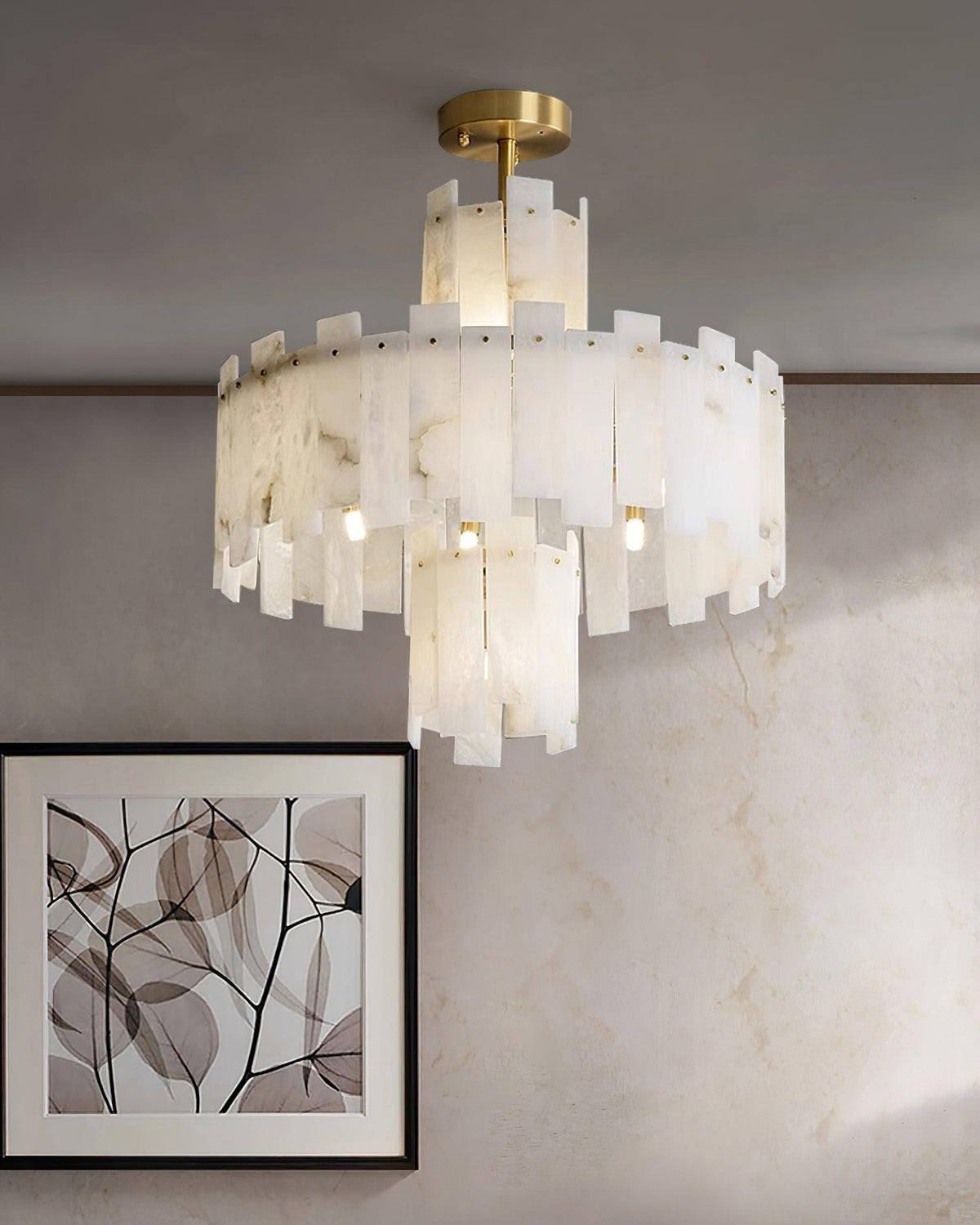 Regina Alabaster Curated Alabaster Chandelier – illuminated warm ambiance setting