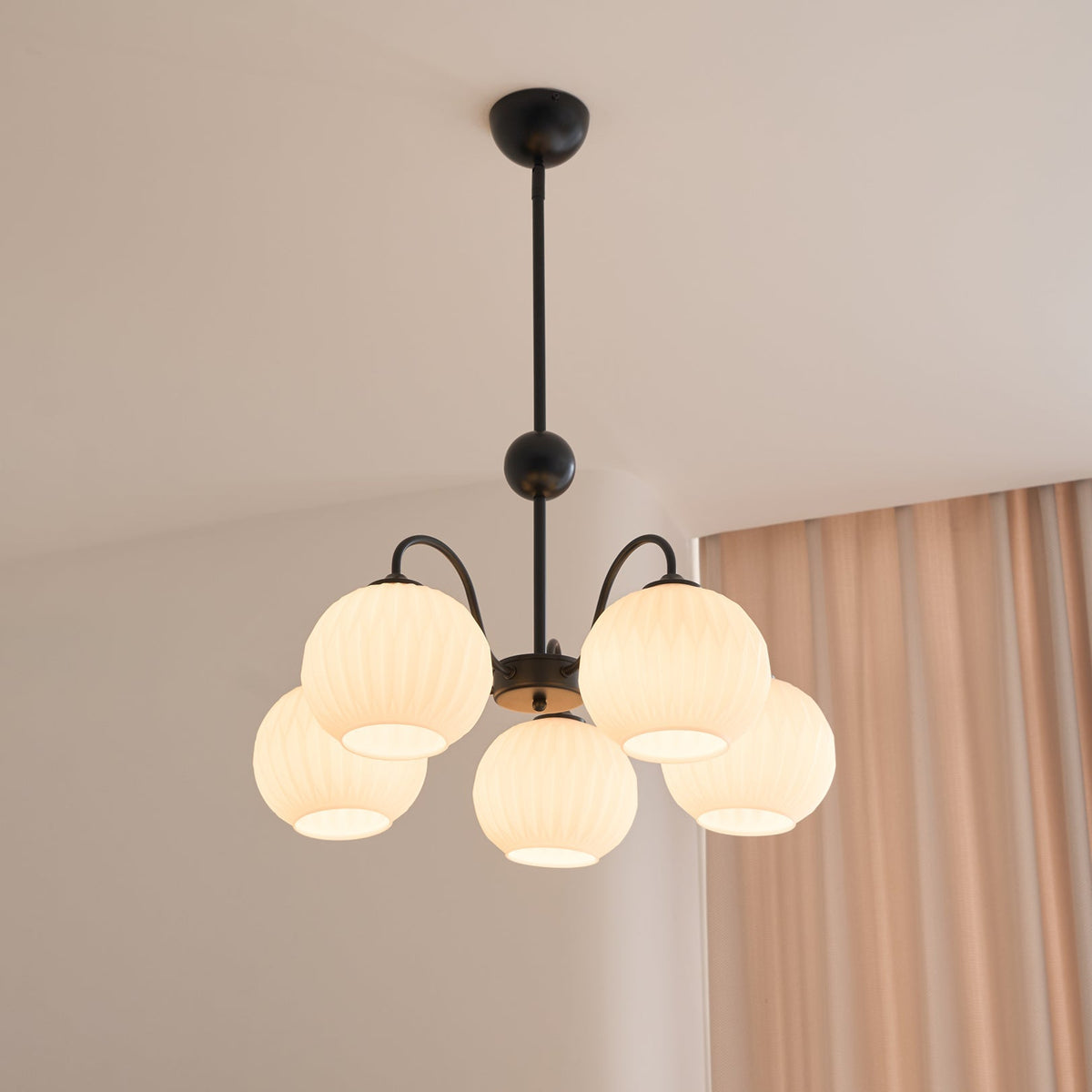 Renee Curated Mouth-Blown Frosted Glass Chandeli – handcrafted surface texture