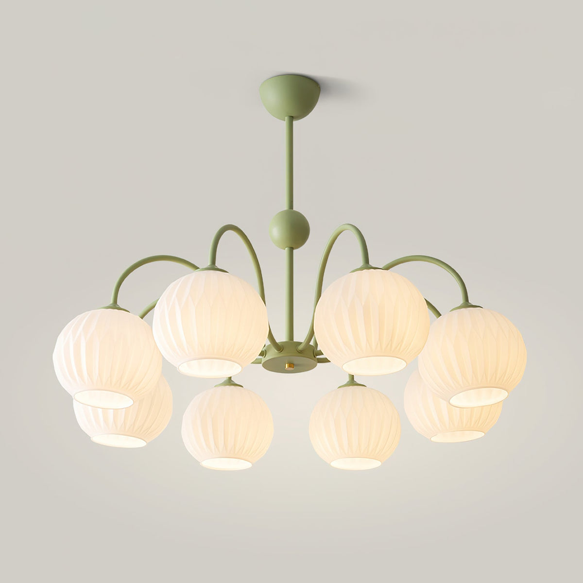 Renee Curated Mouth-Blown Frosted Glass Chandeli – unlit natural material contrast