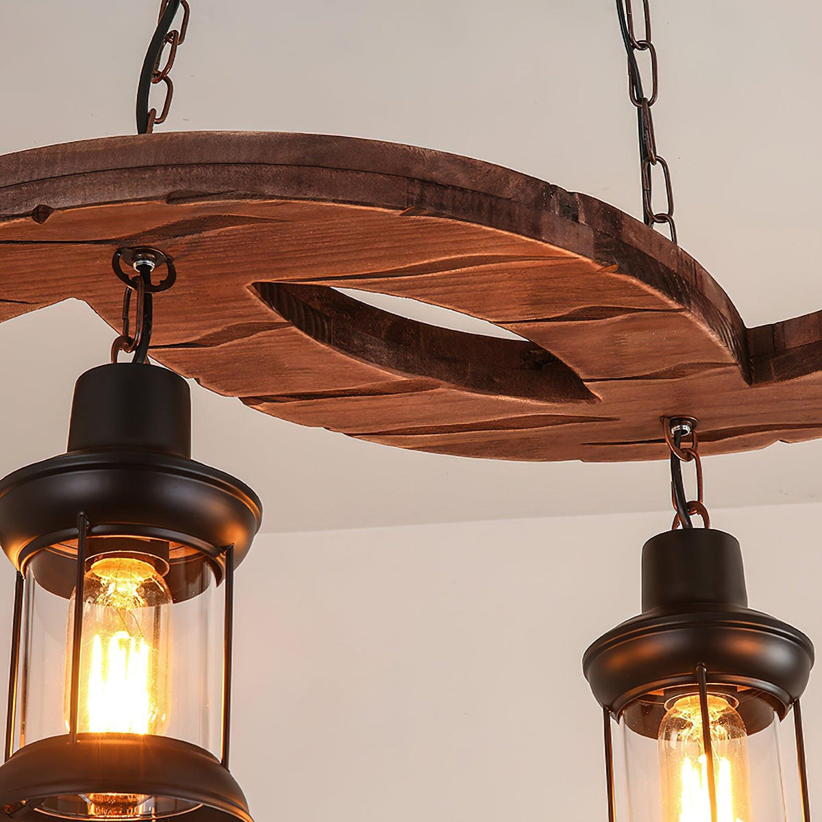 Retro Boat Wood Curated Mouth-Blown Frosted Glas – full fixture elevation view